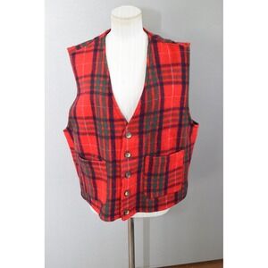 American Eagle Plaid Wool Vest Large Red  Button Front Vintage Mens Y2K Buffalo